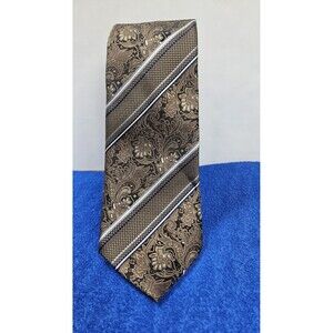 Silk Paisley Striped Tie Mens Brown Gold Black Blue Stripe Handmade Necktie 58"